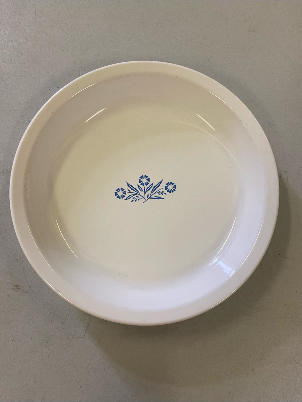 Corningware White Serving Bowl or pie plate with corn flower Blue Center